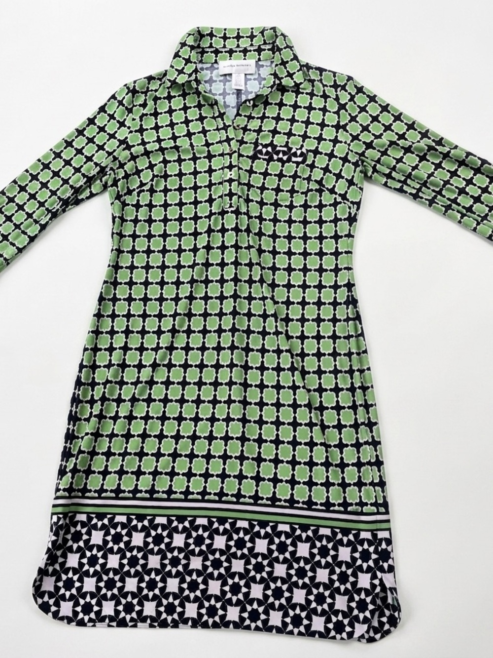 Donna Morgan Green Geometric Long Sleeve Polo Dress